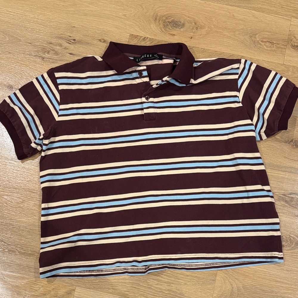 Lioness Polo Shirt in Brown and Blue Stripes